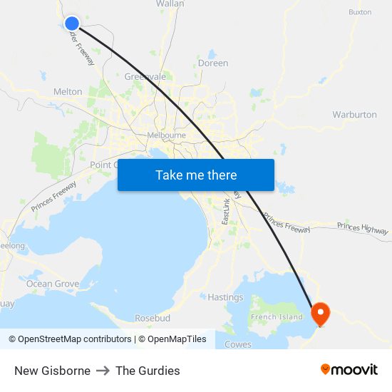 New Gisborne to The Gurdies map