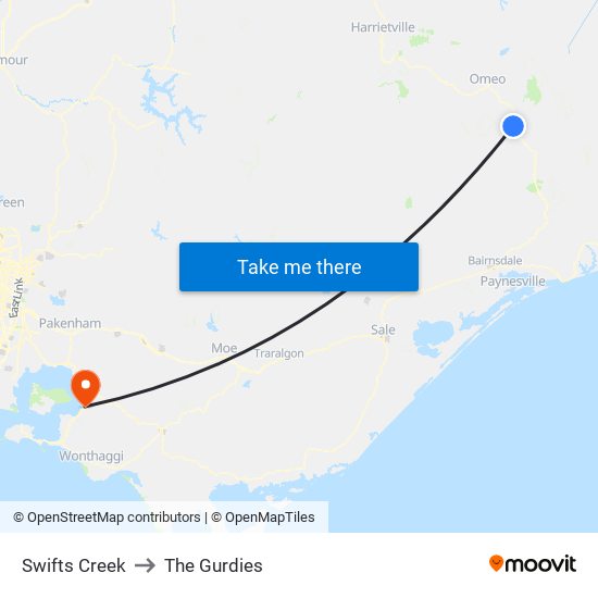 Swifts Creek to The Gurdies map