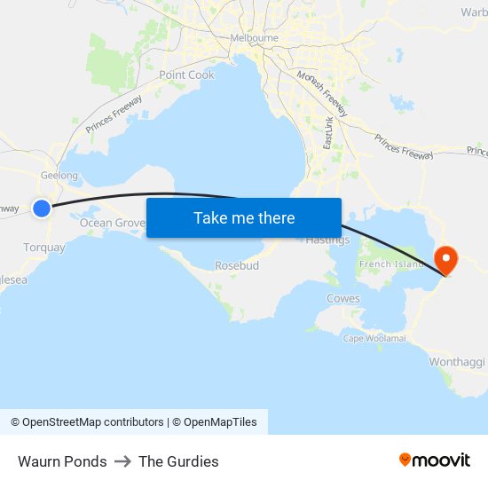 Waurn Ponds to The Gurdies map