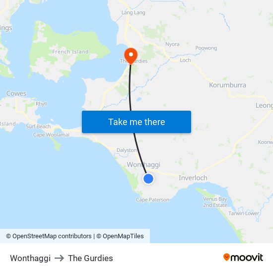 Wonthaggi to The Gurdies map