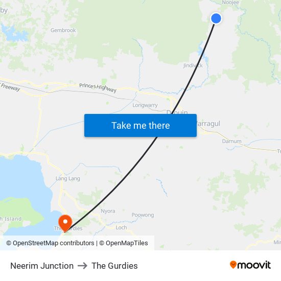 Neerim Junction to The Gurdies map