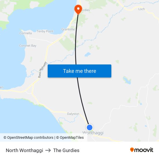 North Wonthaggi to The Gurdies map