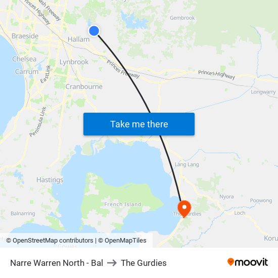 Narre Warren North - Bal to The Gurdies map