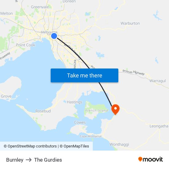 Burnley to The Gurdies map