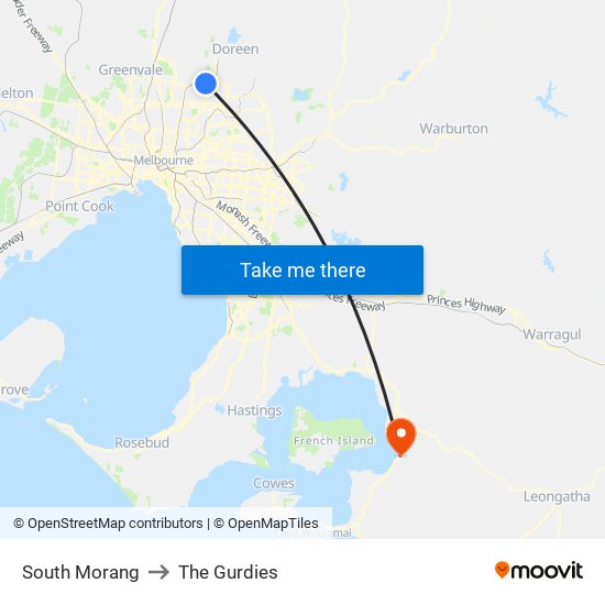 South Morang to The Gurdies map