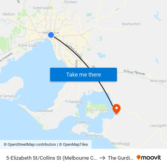 5-Elizabeth St/Collins St (Melbourne City) to The Gurdies map