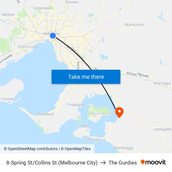 8-Spring St/Collins St (Melbourne City) to The Gurdies map