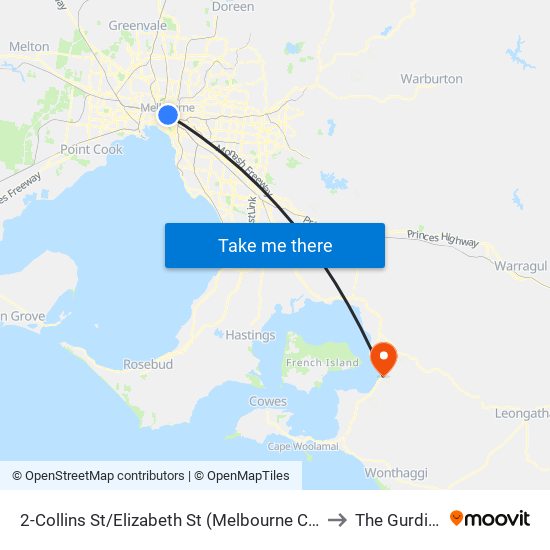 2-Collins St/Elizabeth St (Melbourne City) to The Gurdies map