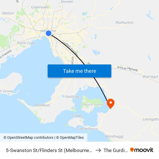 5-Swanston St/Flinders St (Melbourne City) to The Gurdies map