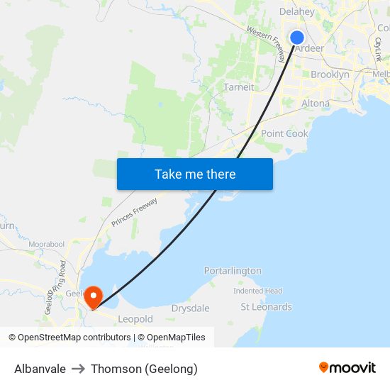 Albanvale to Thomson (Geelong) map