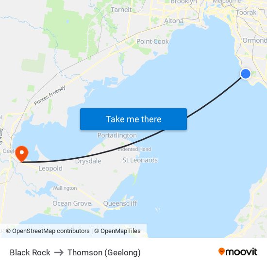 Black Rock to Thomson (Geelong) map