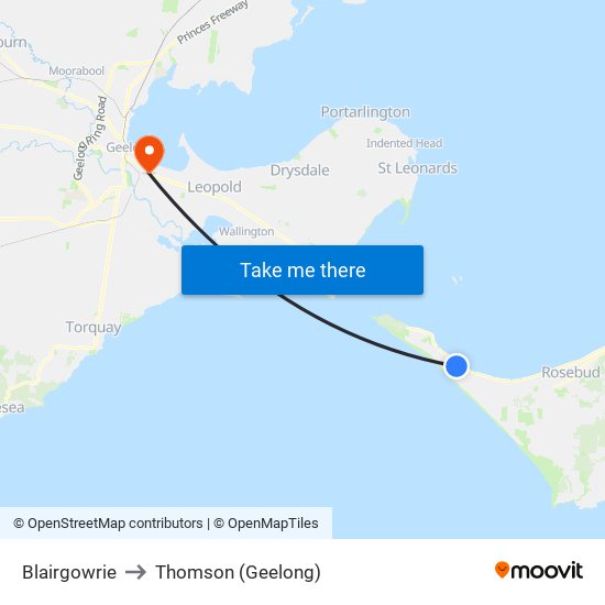 Blairgowrie to Thomson (Geelong) map