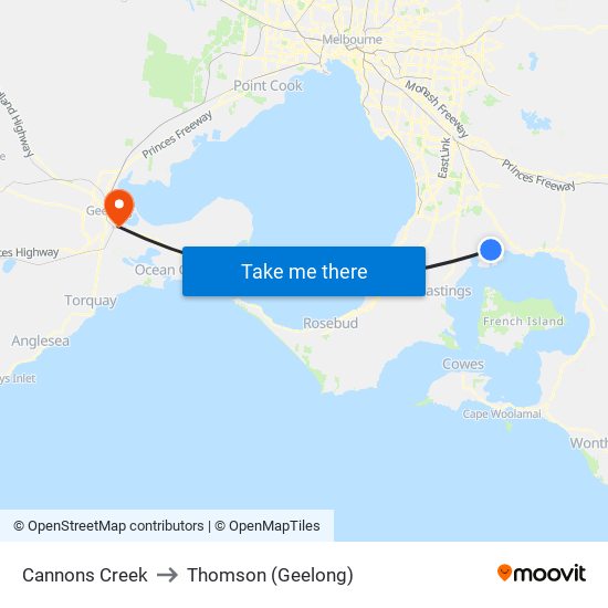 Cannons Creek to Thomson (Geelong) map