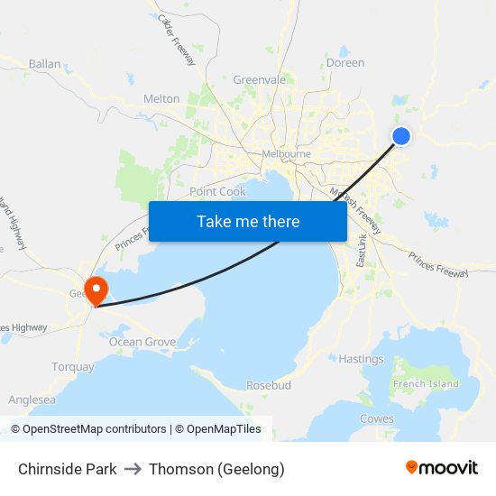 Chirnside Park to Thomson (Geelong) map