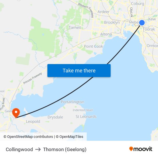 Collingwood to Thomson (Geelong) map