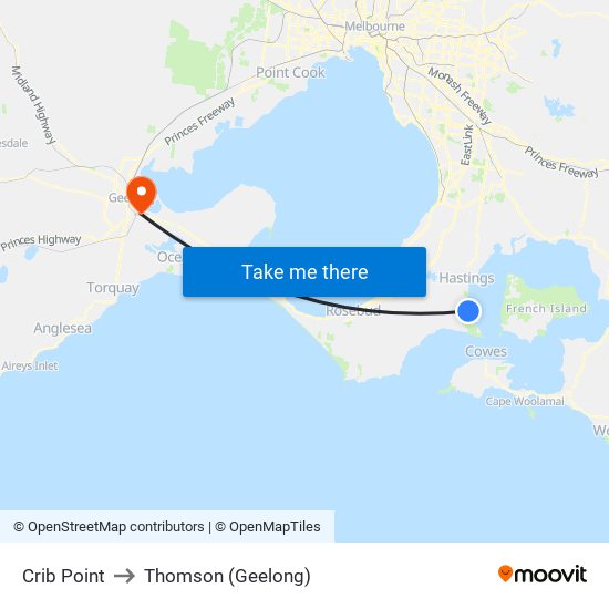 Crib Point to Thomson (Geelong) map