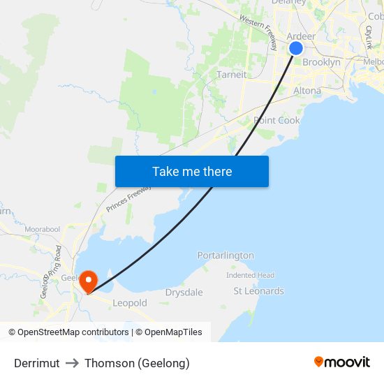 Derrimut to Thomson (Geelong) map