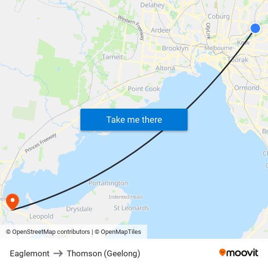 Eaglemont to Thomson (Geelong) map