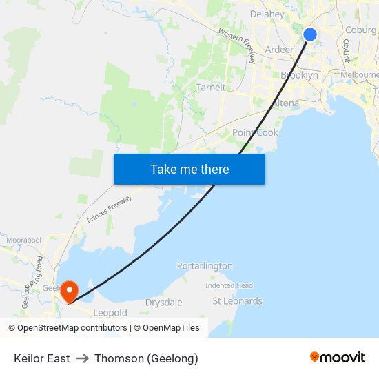 Keilor East to Thomson (Geelong) map