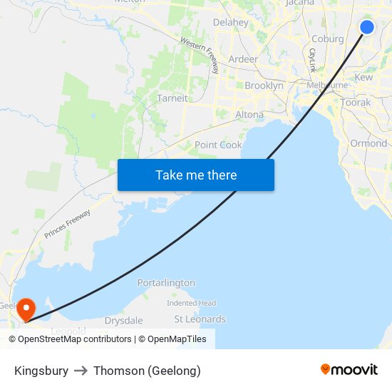 Kingsbury to Thomson (Geelong) map