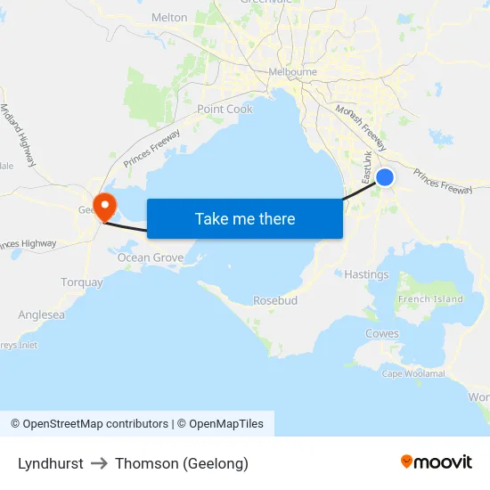 Lyndhurst to Thomson (Geelong) map
