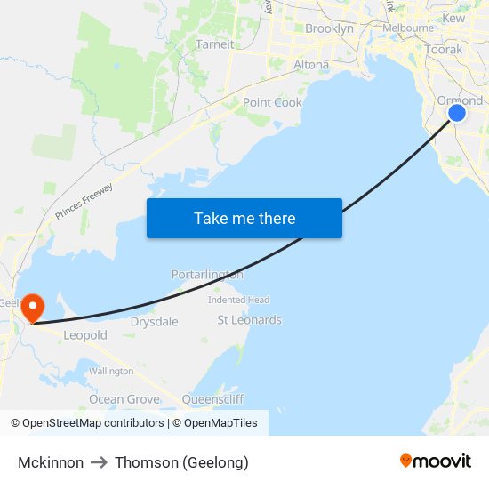 Mckinnon to Thomson (Geelong) map