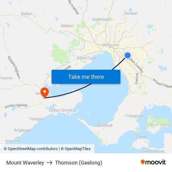 Mount Waverley to Thomson (Geelong) map