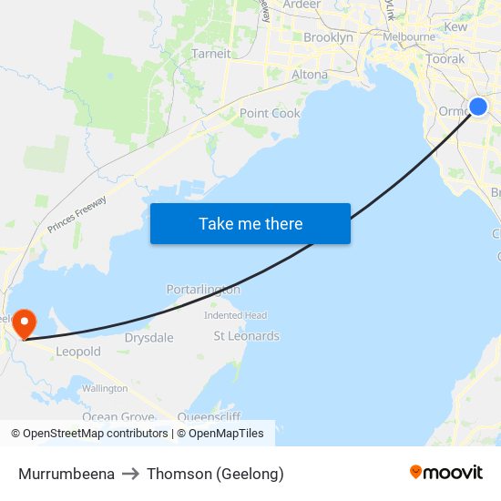 Murrumbeena to Thomson (Geelong) map