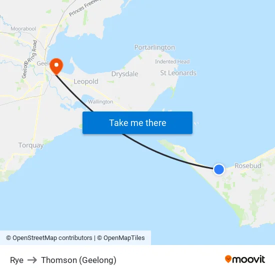 Rye to Thomson (Geelong) map