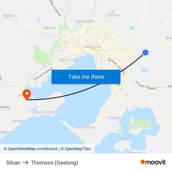 Silvan to Thomson (Geelong) map