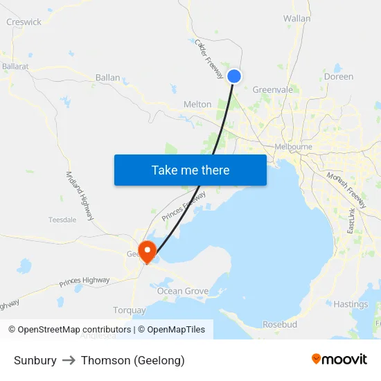 Sunbury to Thomson (Geelong) map