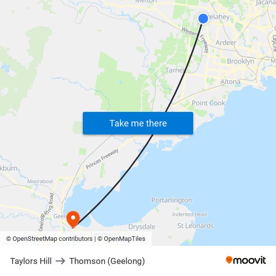 Taylors Hill to Thomson (Geelong) map