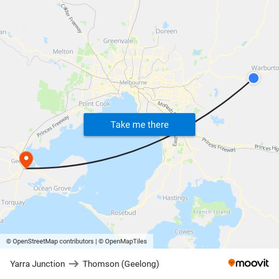 Yarra Junction to Thomson (Geelong) map