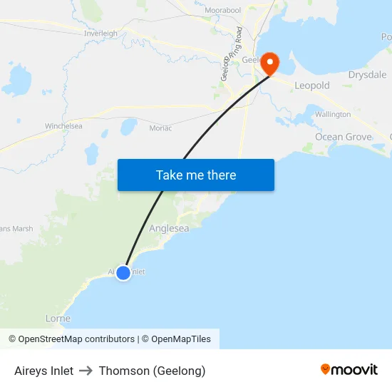 Aireys Inlet to Thomson (Geelong) map