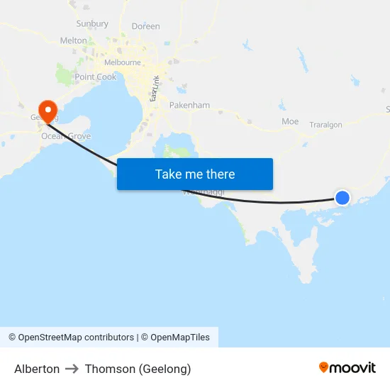 Alberton to Thomson (Geelong) map