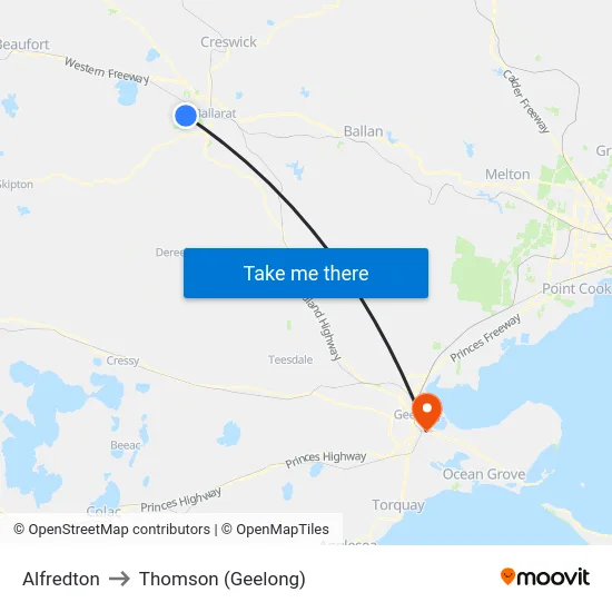 Alfredton to Thomson (Geelong) map