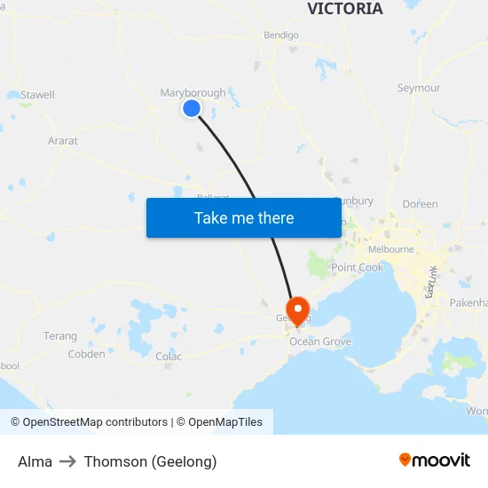 Alma to Thomson (Geelong) map