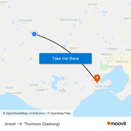 Ararat to Thomson (Geelong) map