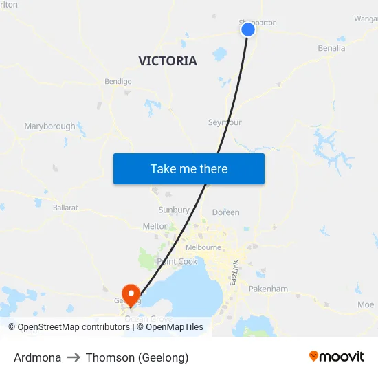 Ardmona to Thomson (Geelong) map