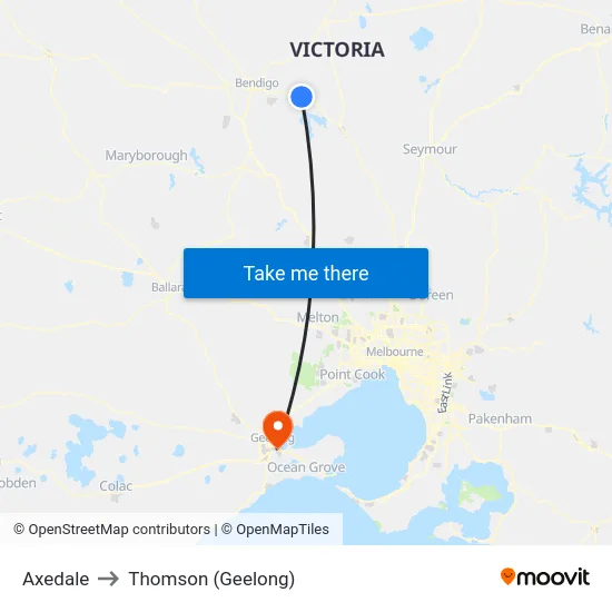 Axedale to Thomson (Geelong) map