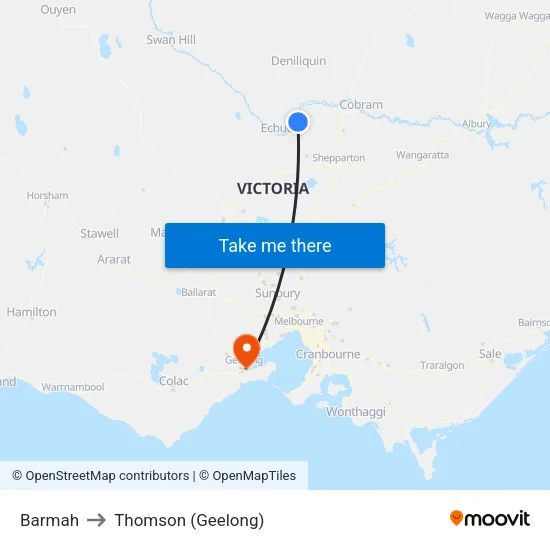 Barmah to Thomson (Geelong) map
