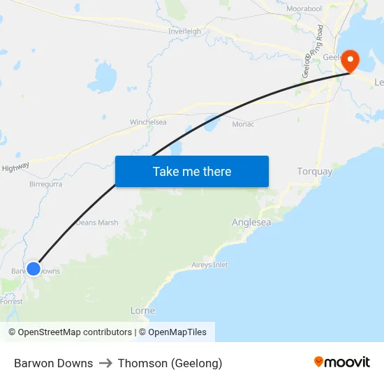 Barwon Downs to Thomson (Geelong) map