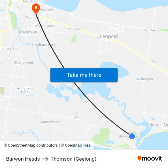Barwon Heads to Thomson (Geelong) map