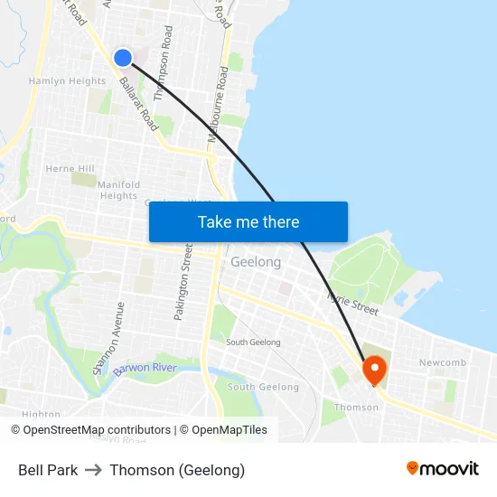 Bell Park to Thomson (Geelong) map