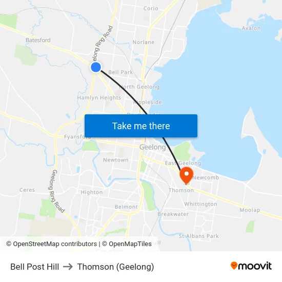 Bell Post Hill to Thomson (Geelong) map