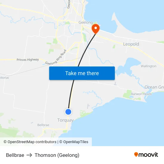 Bellbrae to Thomson (Geelong) map