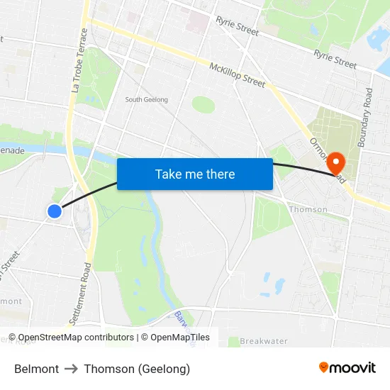 Belmont to Thomson (Geelong) map