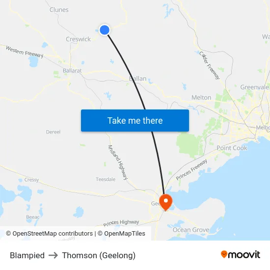 Blampied to Thomson (Geelong) map