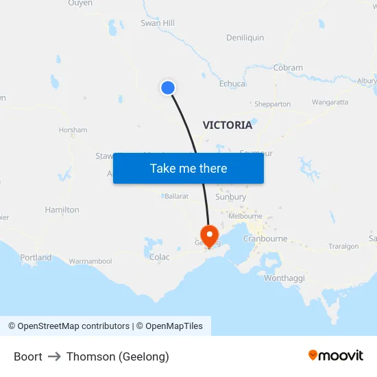 Boort to Thomson (Geelong) map