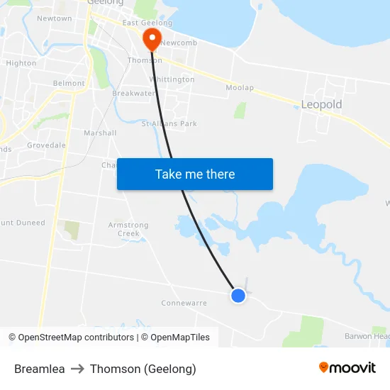 Breamlea to Thomson (Geelong) map